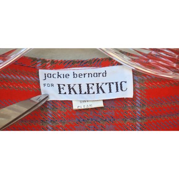 Vintage Jackie Bernard Eklektic Red Plaid Crepe Pleats Midi Dress Sailor Size 4 - Picture 2 of 13